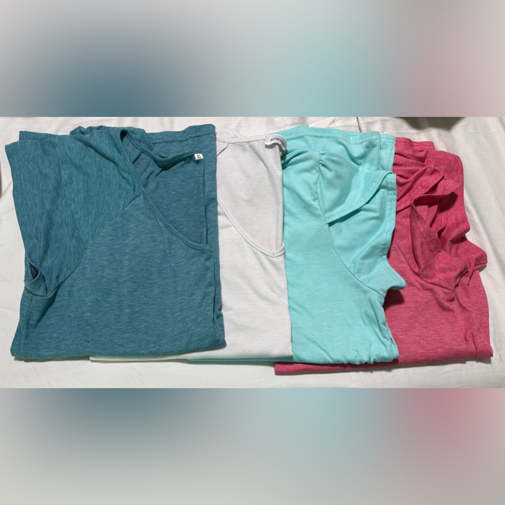 Teal, White, and Pink Short Sleeve Tops Set - XL